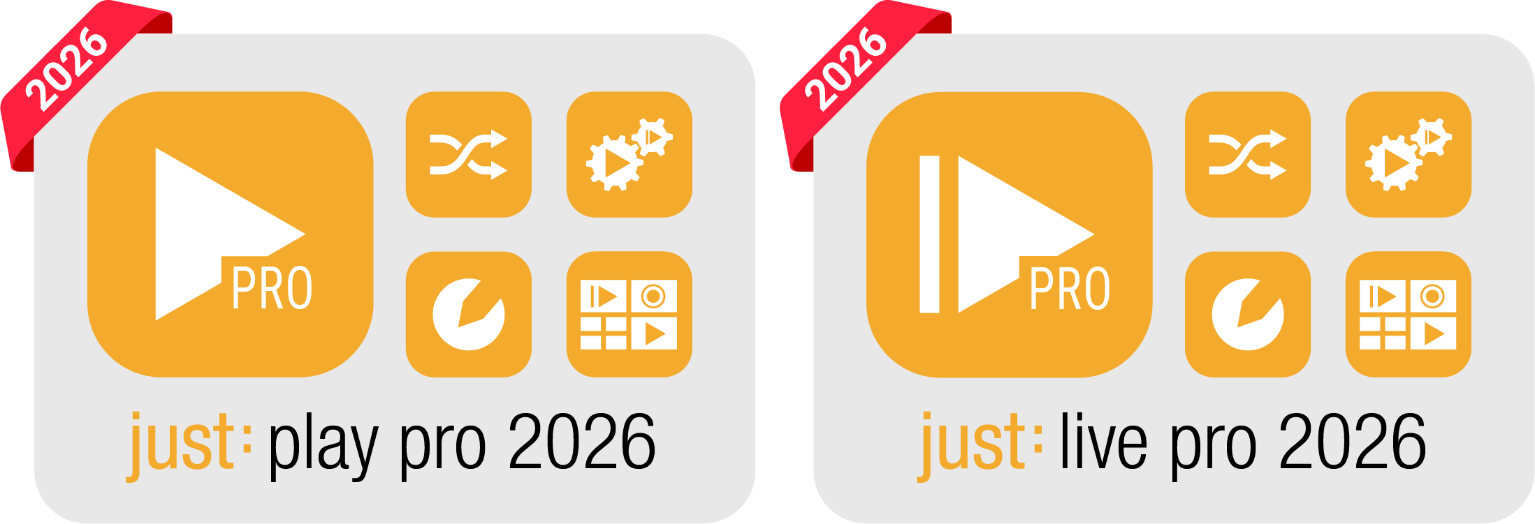 Just Play Pro and Just Live Pro 2026 logos
