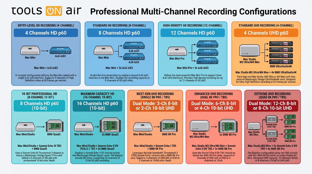 Recommended ToolsOnAir multichannel recording configurations