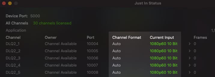 Just In Status channel format and current input monitoring